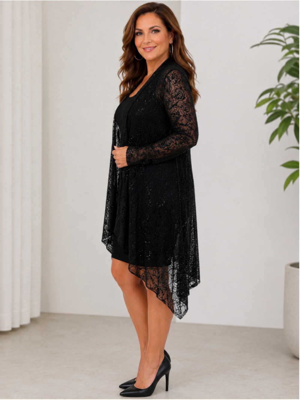 Bianca Nygard Black Sheer Sparkly Rosette Mesh Cardigan – Size L - Picture 2 of 9
